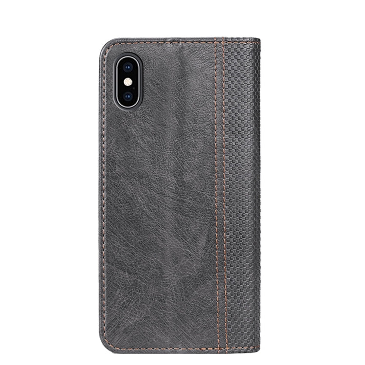 For iPhone XS Max Grid Texture Magnetic PU + TPU Horizontal Flip Leather Case with Holder & Card Slot