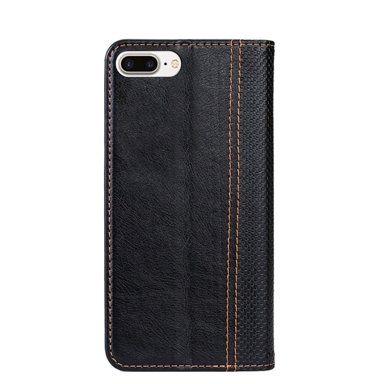 Grid Texture Magnetic PU + TPU Horizontal Flip Leather Case with Holder & Card Slot For iPhone 8 Plus & 7 Plus