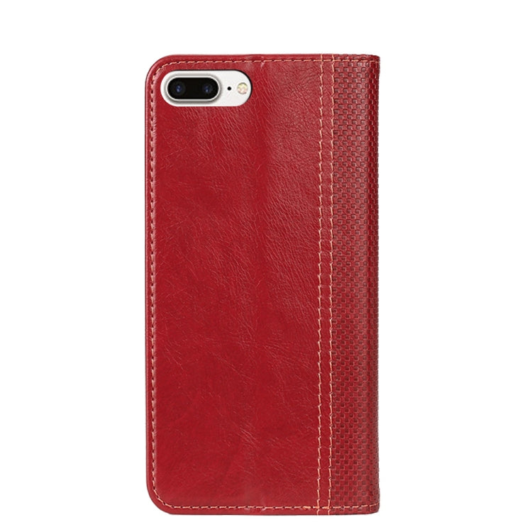 Grid Texture Magnetic PU + TPU Horizontal Flip Leather Case with Holder & Card Slot For iPhone 8 Plus & 7 Plus