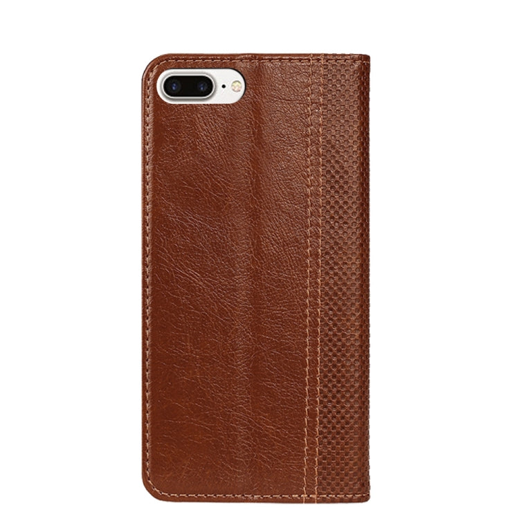 Grid Texture Magnetic PU + TPU Horizontal Flip Leather Case with Holder & Card Slot For iPhone 8 Plus & 7 Plus