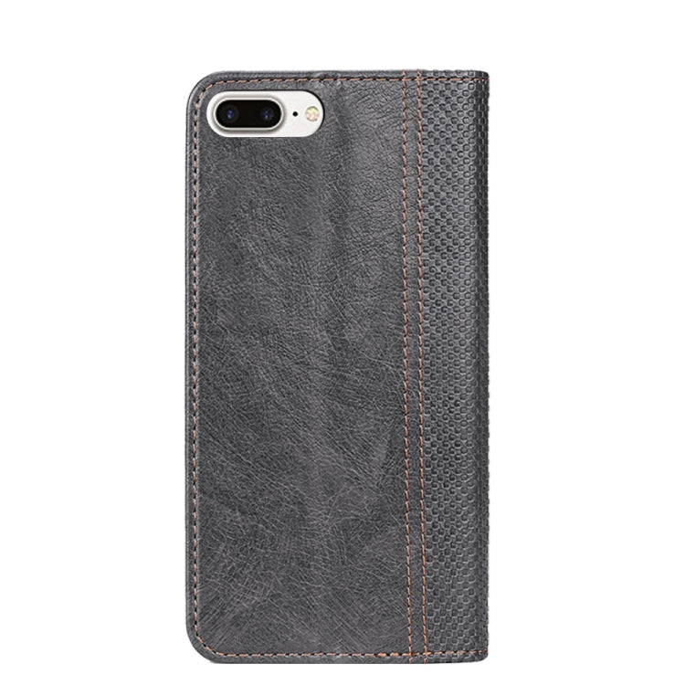 Grid Texture Magnetic PU + TPU Horizontal Flip Leather Case with Holder & Card Slot For iPhone 8 Plus & 7 Plus