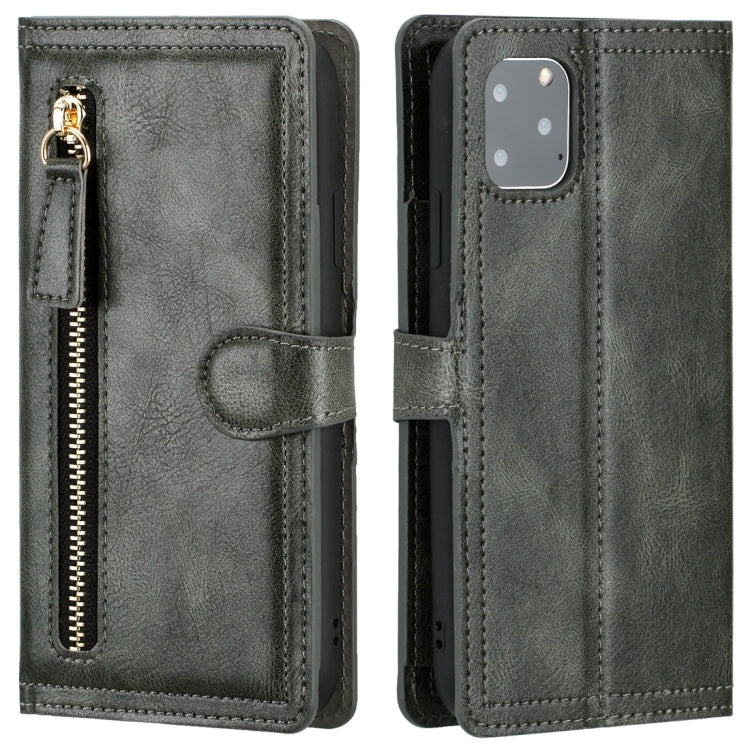For iPhone 11 Pro Retro Style Magnetic Buckle Zipper Horizontal Flip Leather Case with Card Slot & Wallet