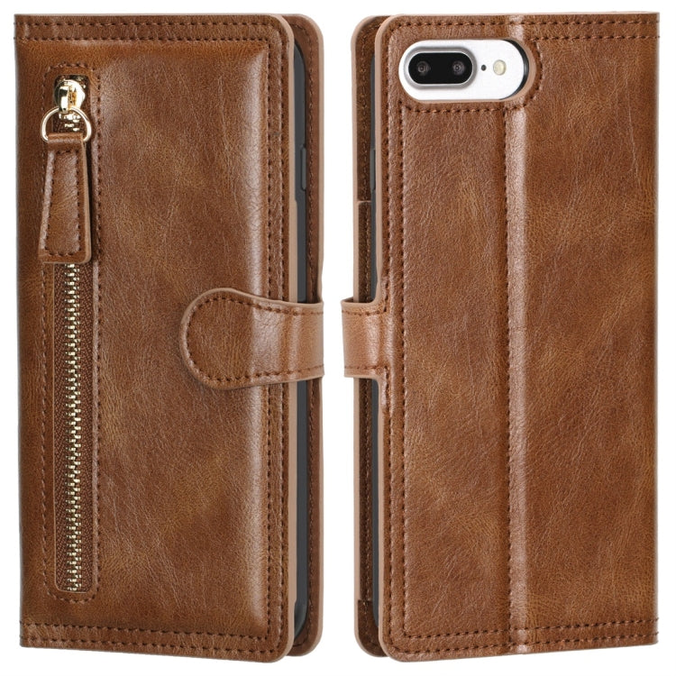 For iPhone 6 Plus / 7 Plus / 8 Plus Retro Style Magnetic Buckle Zipper Horizontal Flip Leather Case with Card Slot & Wallet