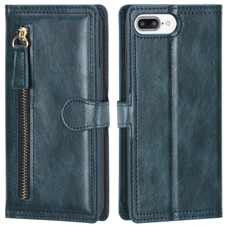 For iPhone 6 Plus / 7 Plus / 8 Plus Retro Style Magnetic Buckle Zipper Horizontal Flip Leather Case with Card Slot & Wallet