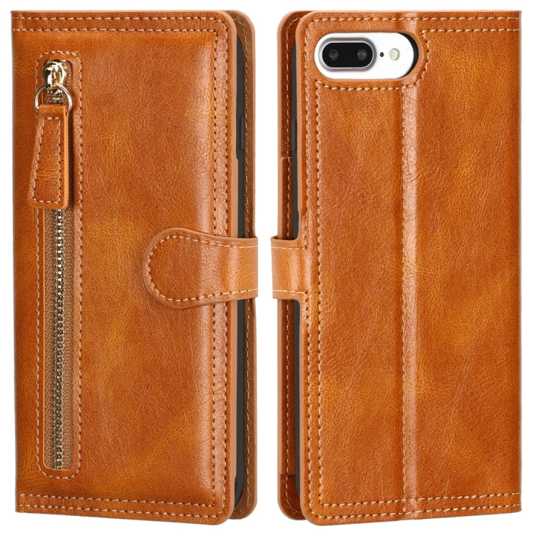 For iPhone 6 Plus / 7 Plus / 8 Plus Retro Style Magnetic Buckle Zipper Horizontal Flip Leather Case with Card Slot & Wallet