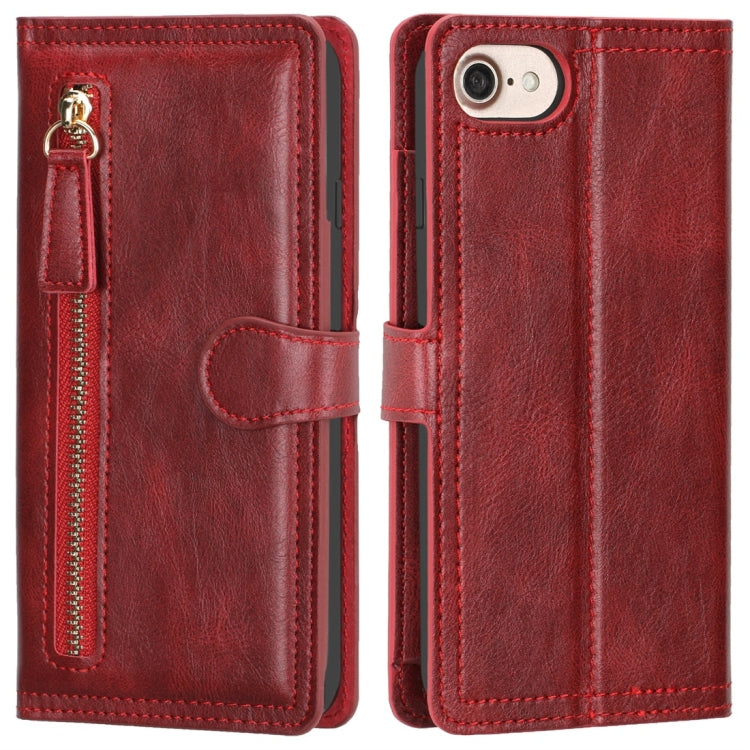 For iPhone 6 / 7 / 8 Retro Style Magnetic Buckle Zipper Horizontal Flip Leather Case with Card Slot & Wallet