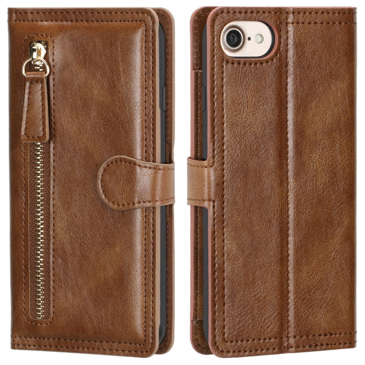 For iPhone 6 / 7 / 8 Retro Style Magnetic Buckle Zipper Horizontal Flip Leather Case with Card Slot & Wallet