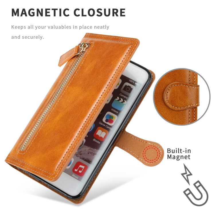 For iPhone 6 / 7 / 8 Retro Style Magnetic Buckle Zipper Horizontal Flip Leather Case with Card Slot & Wallet