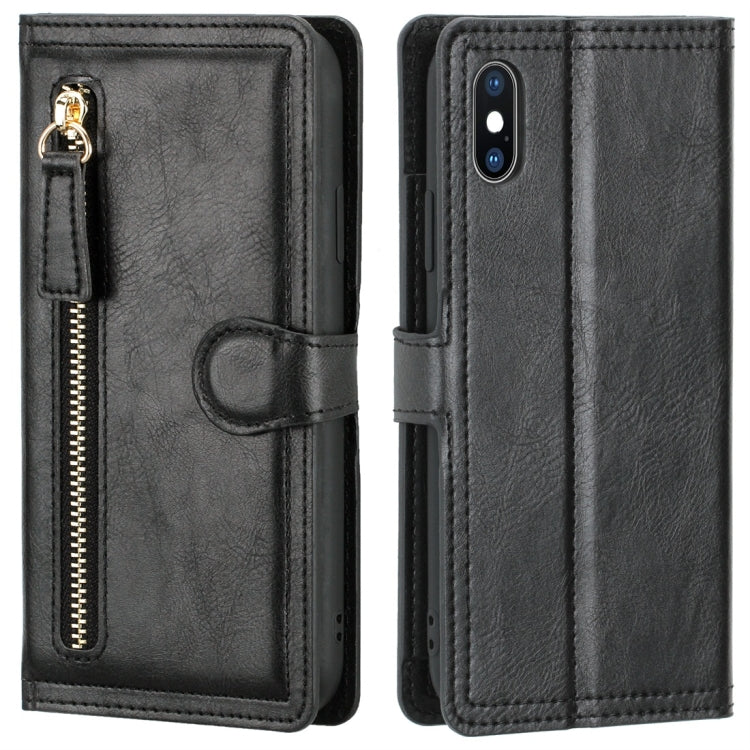For iPhone X / XS Retro Style Magnetic Buckle Zipper Horizontal Flip Leather Case with Card Slot & Wallet