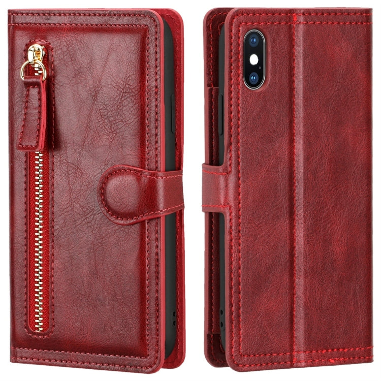 For iPhone X / XS Retro Style Magnetic Buckle Zipper Horizontal Flip Leather Case with Card Slot & Wallet