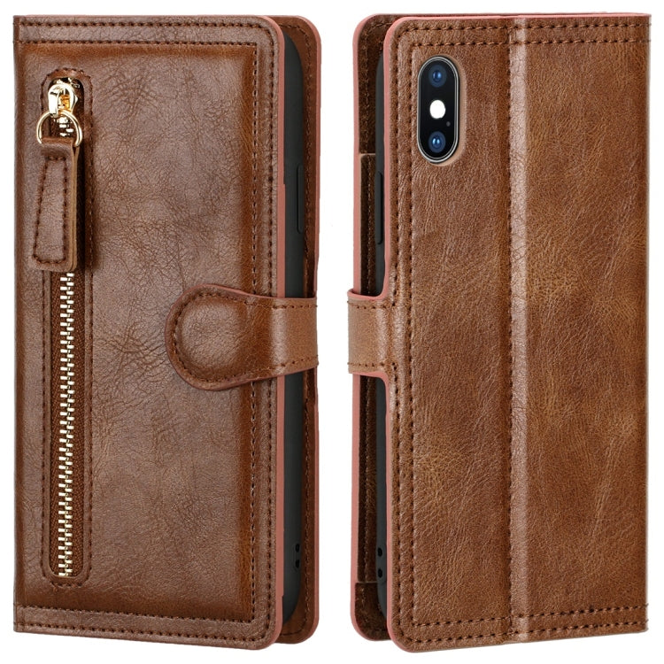 For iPhone X / XS Retro Style Magnetic Buckle Zipper Horizontal Flip Leather Case with Card Slot & Wallet