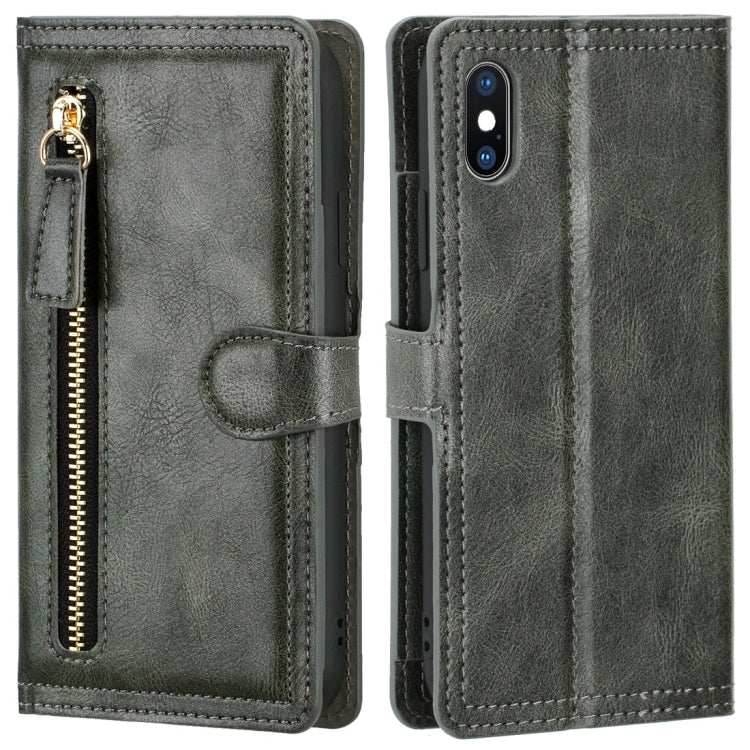 For iPhone X / XS Retro Style Magnetic Buckle Zipper Horizontal Flip Leather Case with Card Slot & Wallet
