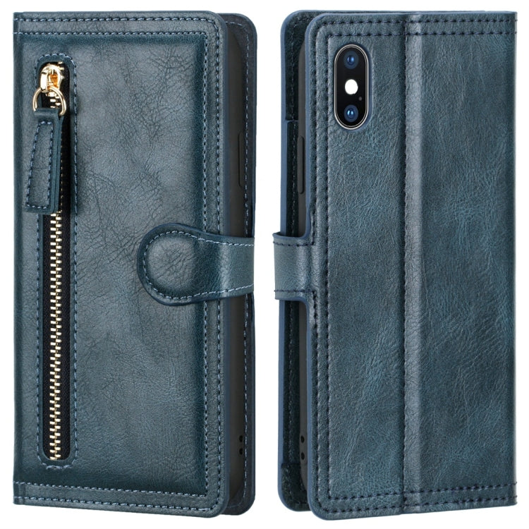 For iPhone X / XS Retro Style Magnetic Buckle Zipper Horizontal Flip Leather Case with Card Slot & Wallet