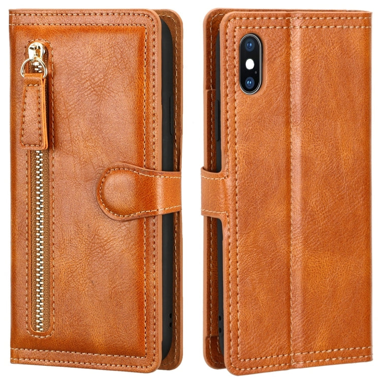 For iPhone X / XS Retro Style Magnetic Buckle Zipper Horizontal Flip Leather Case with Card Slot & Wallet