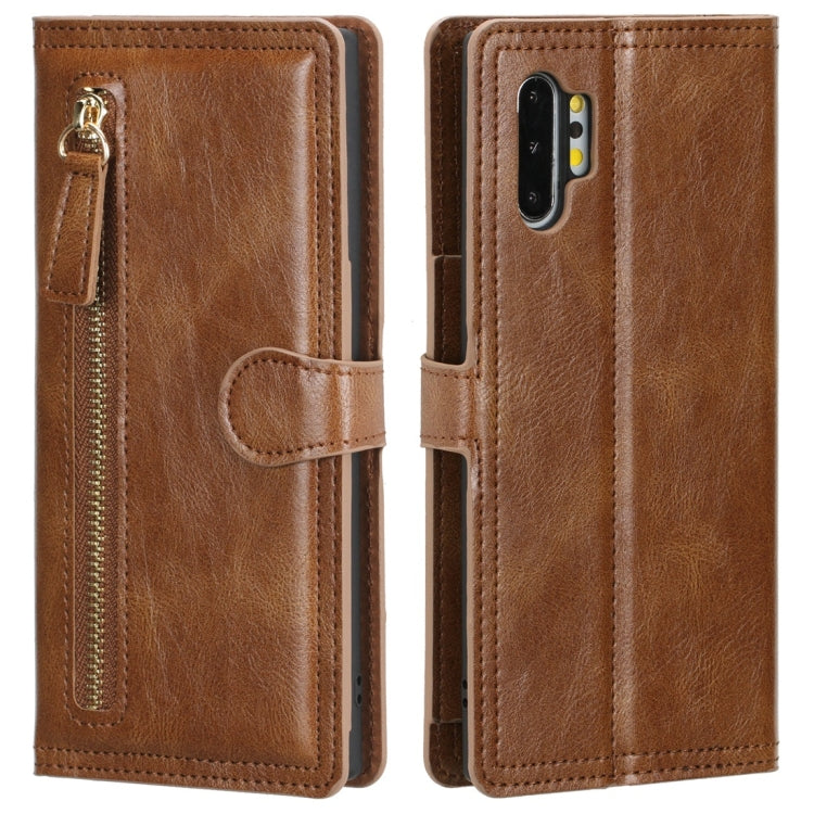 For Galaxy Note 10+ Retro Style Magnetic Buckle Zipper Horizontal Flip Leather Case with Card Slot & Wallet