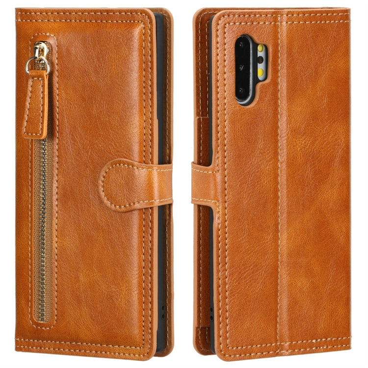 For Galaxy Note 10+ Retro Style Magnetic Buckle Zipper Horizontal Flip Leather Case with Card Slot & Wallet