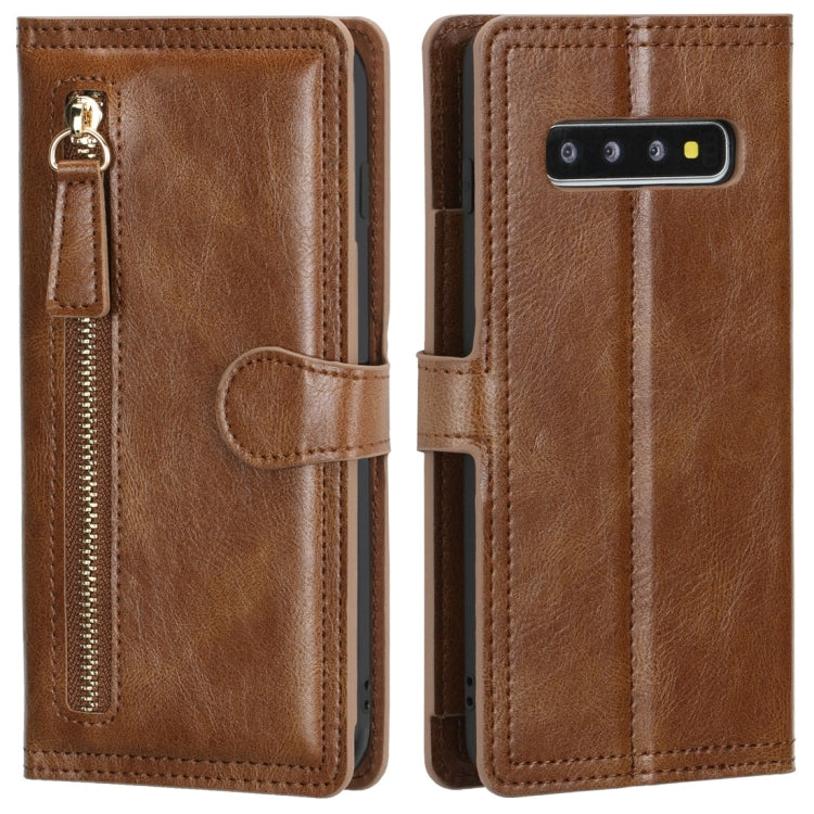 For Galaxy S10 Retro Style Magnetic Buckle Zipper Horizontal Flip Leather Case with Card Slot & Wallet