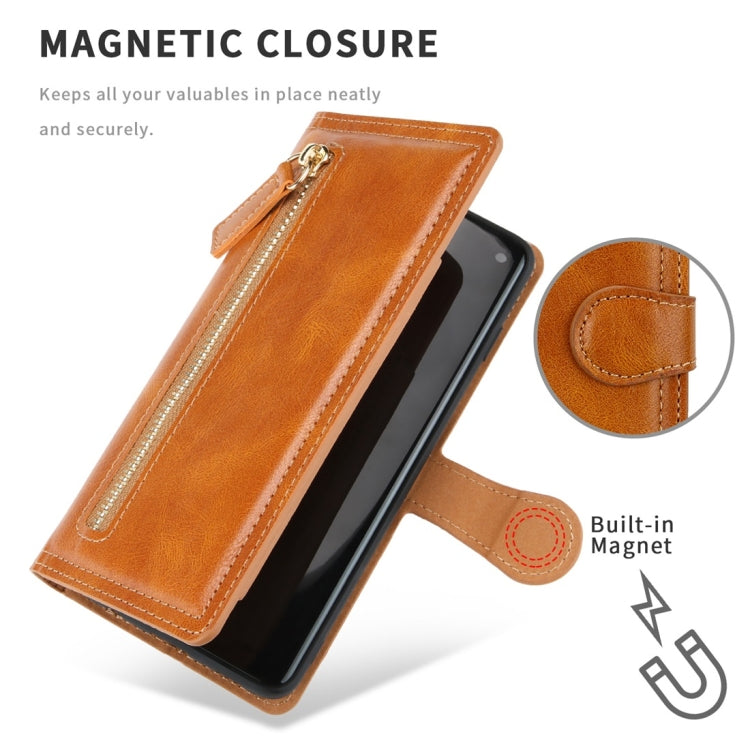 For Galaxy S10 Retro Style Magnetic Buckle Zipper Horizontal Flip Leather Case with Card Slot & Wallet