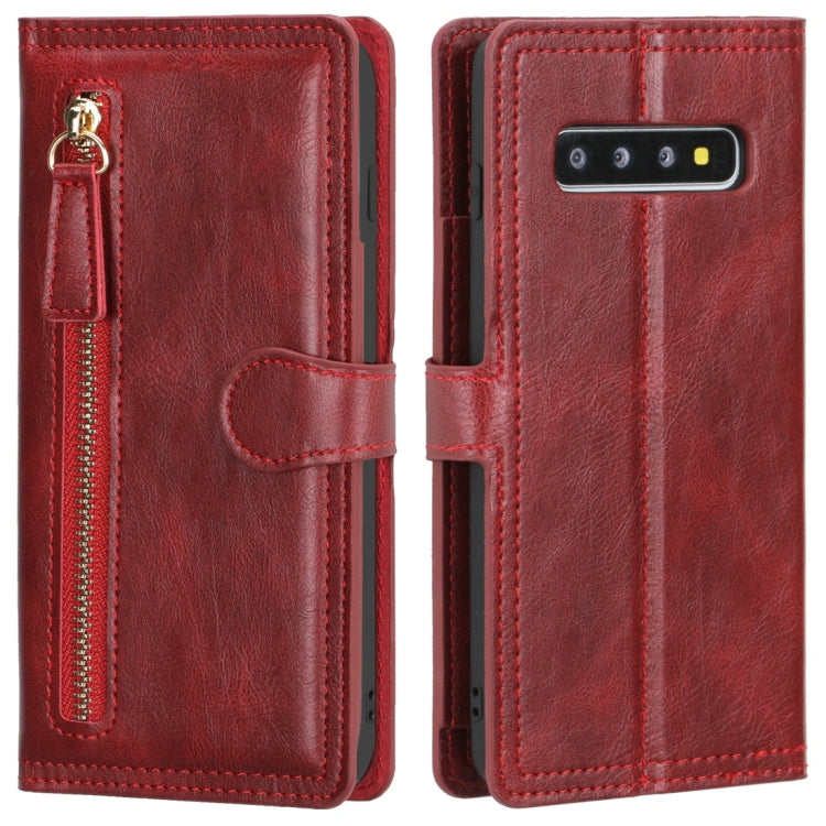 For Galaxy S10+ Retro Style Magnetic Buckle Zipper Horizontal Flip Leather Case with Card Slot & Wallet