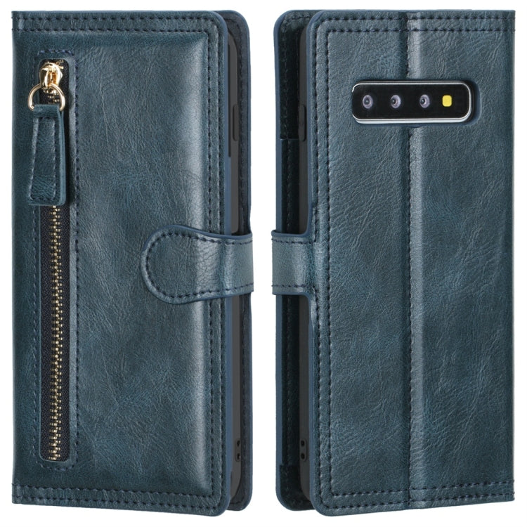 For Galaxy S10+ Retro Style Magnetic Buckle Zipper Horizontal Flip Leather Case with Card Slot & Wallet