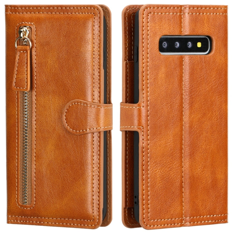 For Galaxy S10+ Retro Style Magnetic Buckle Zipper Horizontal Flip Leather Case with Card Slot & Wallet