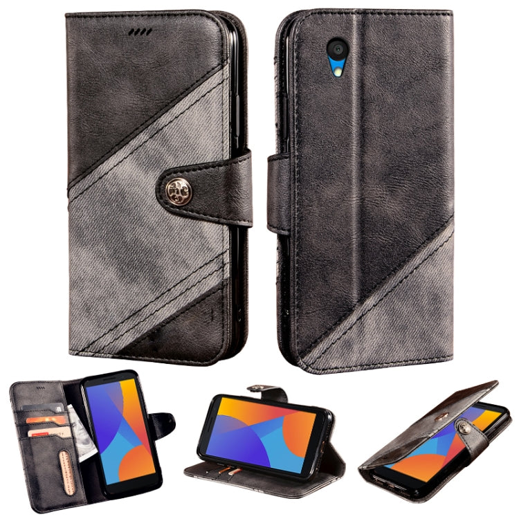 For Alcatel 1 2021 Contrast Color Splicing Retro Texture Horizontal Flip PU Leather Case with Card Slots & Holder & Wallet
