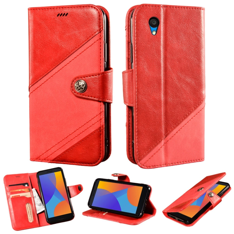 For Alcatel 1 2021 Contrast Color Splicing Retro Texture Horizontal Flip PU Leather Case with Card Slots & Holder & Wallet