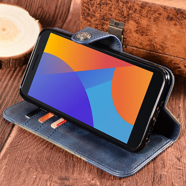 For Alcatel 1 2021 Contrast Color Splicing Retro Texture Horizontal Flip PU Leather Case with Card Slots & Holder & Wallet