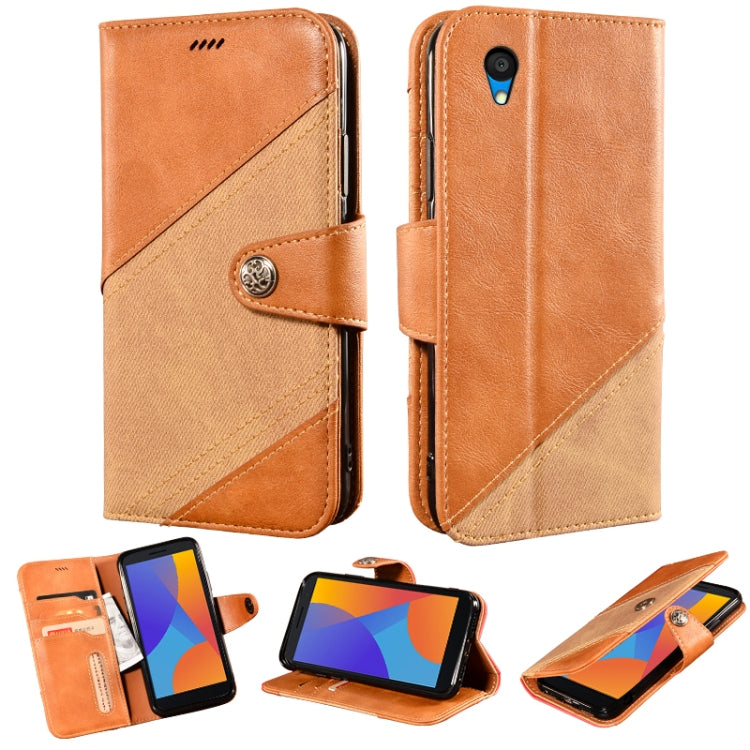 For Alcatel 1 2021 Contrast Color Splicing Retro Texture Horizontal Flip PU Leather Case with Card Slots & Holder & Wallet