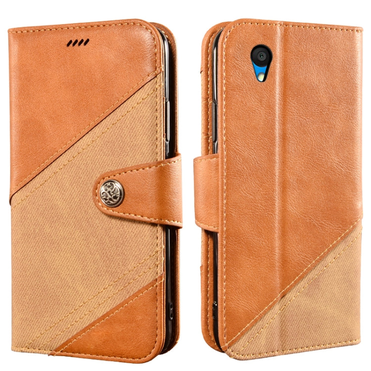 For Alcatel 1 2021 Contrast Color Splicing Retro Texture Horizontal Flip PU Leather Case with Card Slots & Holder & Wallet
