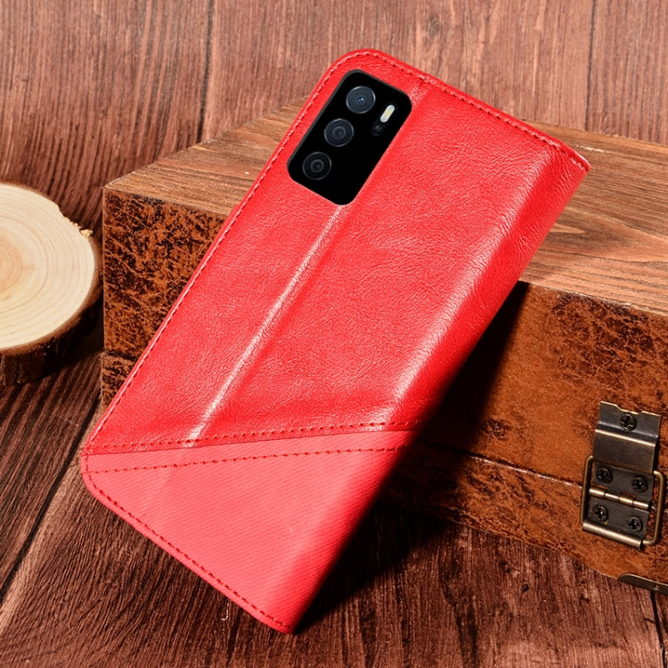 For OPPO A16 Contrast Color Splicing Retro Texture Horizontal Flip PU Leather Case with Card Slots & Holder & Wallet