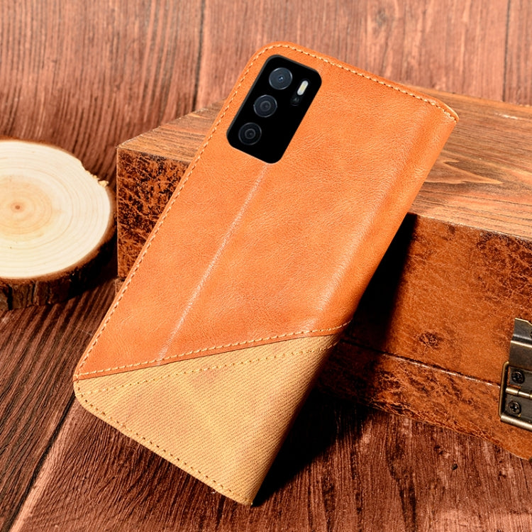 For OPPO A16 Contrast Color Splicing Retro Texture Horizontal Flip PU Leather Case with Card Slots & Holder & Wallet