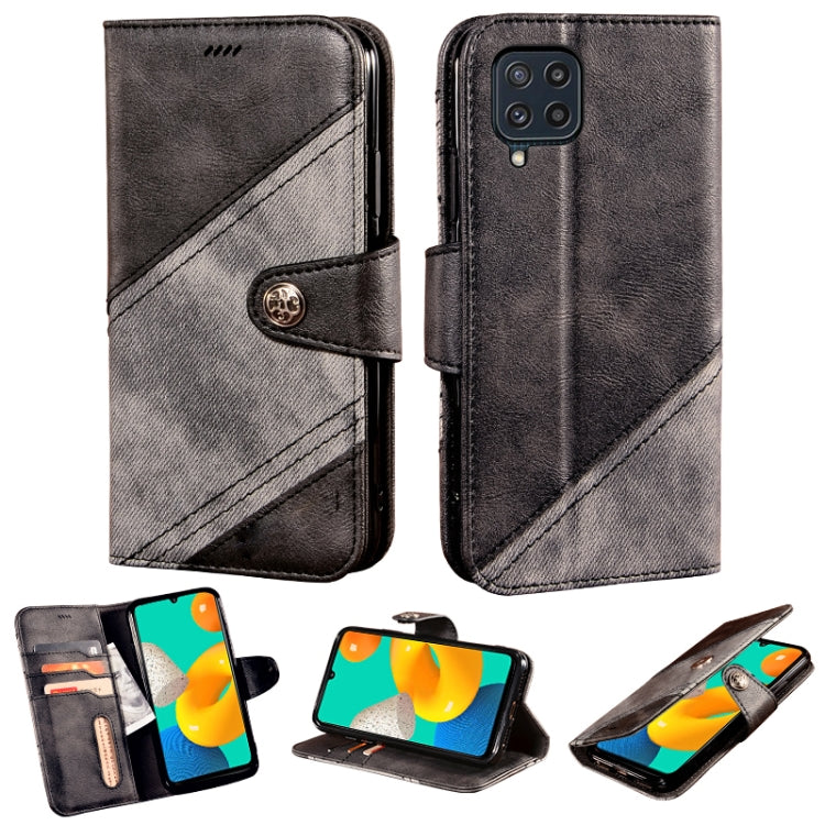 For Samsung Galaxy M32 Contrast Color Splicing Retro Texture Horizontal Flip PU Leather Case with Card Slots & Holder & Wallet