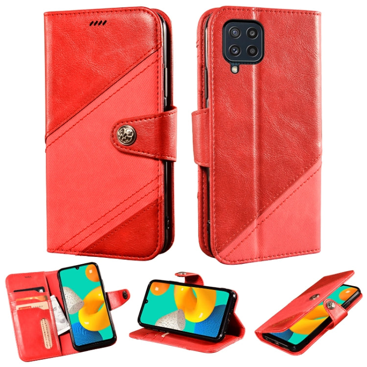 For Samsung Galaxy M32 Contrast Color Splicing Retro Texture Horizontal Flip PU Leather Case with Card Slots & Holder & Wallet