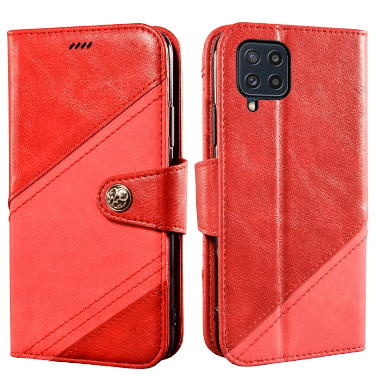 For Samsung Galaxy M32 Contrast Color Splicing Retro Texture Horizontal Flip PU Leather Case with Card Slots & Holder & Wallet