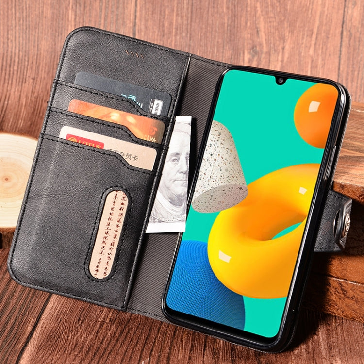 For Samsung Galaxy M32 Contrast Color Splicing Retro Texture Horizontal Flip PU Leather Case with Card Slots & Holder & Wallet