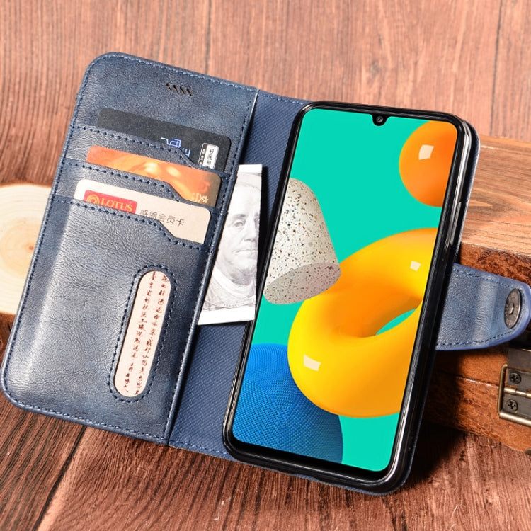 For Samsung Galaxy M32 Contrast Color Splicing Retro Texture Horizontal Flip PU Leather Case with Card Slots & Holder & Wallet