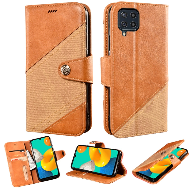 For Samsung Galaxy M32 Contrast Color Splicing Retro Texture Horizontal Flip PU Leather Case with Card Slots & Holder & Wallet