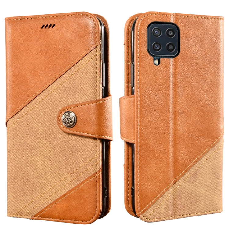 For Samsung Galaxy M32 Contrast Color Splicing Retro Texture Horizontal Flip PU Leather Case with Card Slots & Holder & Wallet