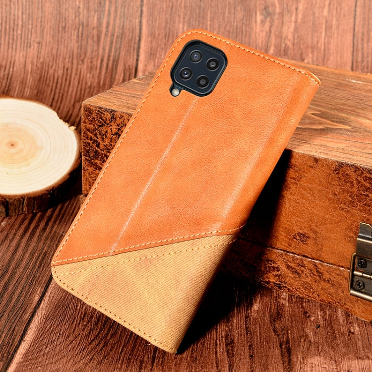 For Samsung Galaxy M32 Contrast Color Splicing Retro Texture Horizontal Flip PU Leather Case with Card Slots & Holder & Wallet