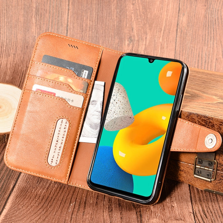 For Samsung Galaxy M32 Contrast Color Splicing Retro Texture Horizontal Flip PU Leather Case with Card Slots & Holder & Wallet