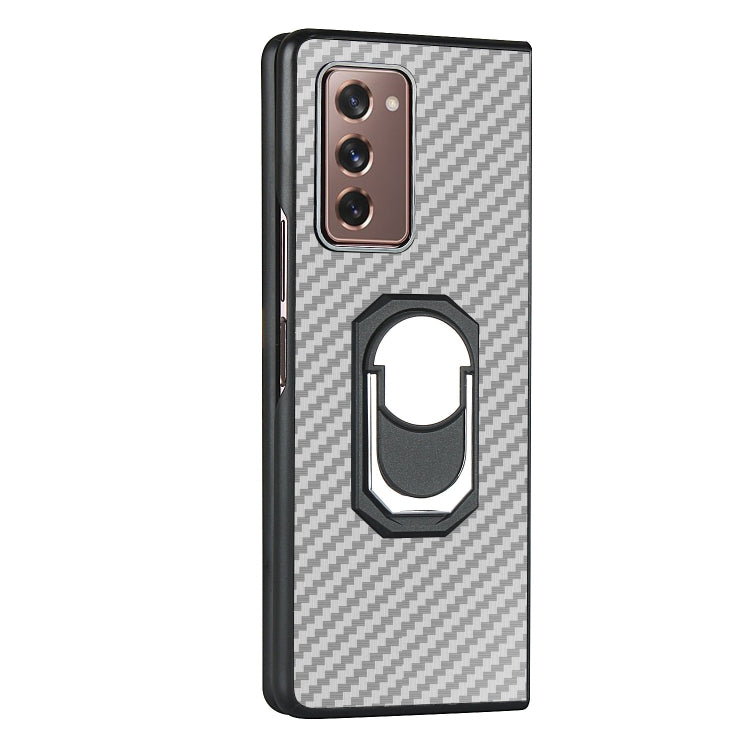 For Samsung Galaxy Z Fold2 5G Carbon Fiber Texture Protective Case with Ring Holder