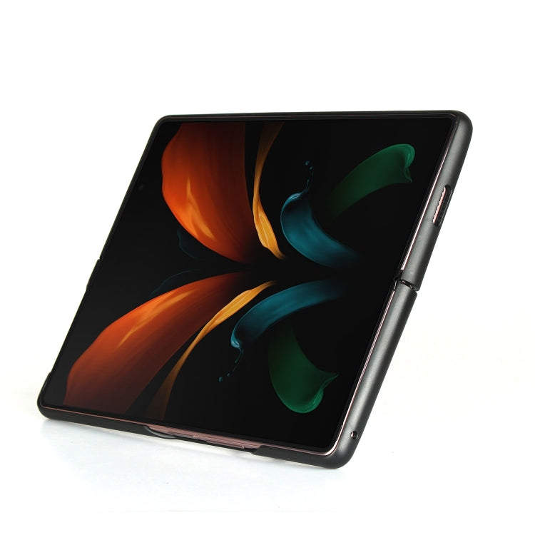 For Samsung Galaxy Z Fold2 5G Carbon Fiber Texture Protective Case with Ring Holder