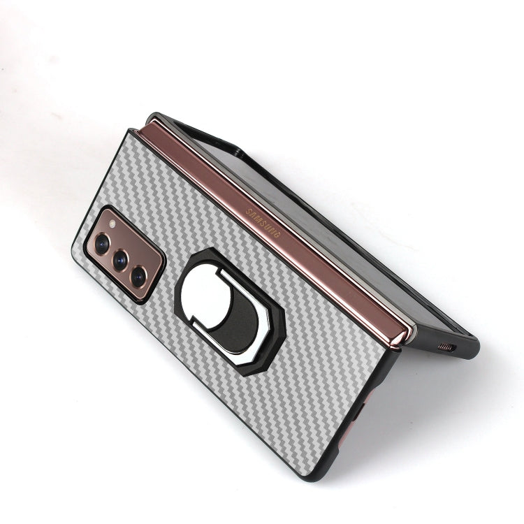 For Samsung Galaxy Z Fold2 5G Carbon Fiber Texture Protective Case with Ring Holder