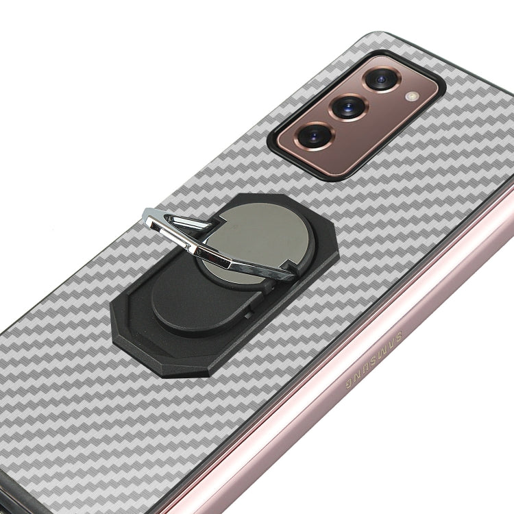 For Samsung Galaxy Z Fold2 5G Carbon Fiber Texture Protective Case with Ring Holder