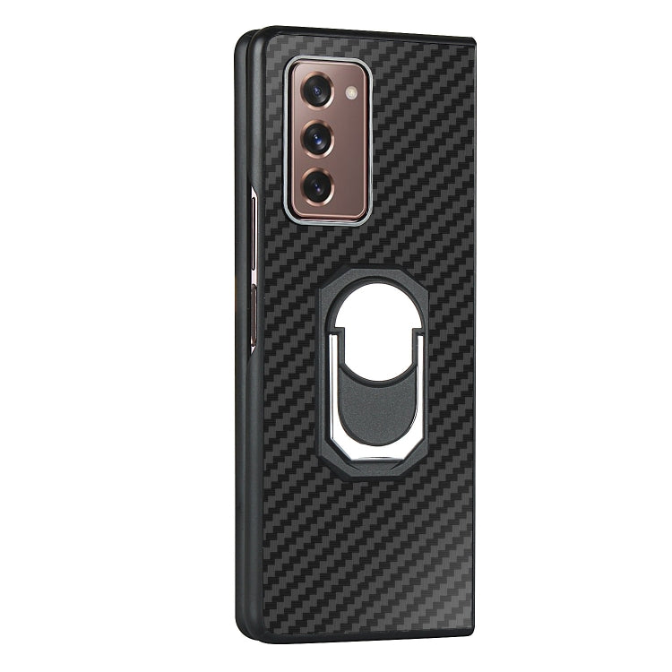 For Samsung Galaxy Z Fold2 5G Carbon Fiber Texture Protective Case with Ring Holder