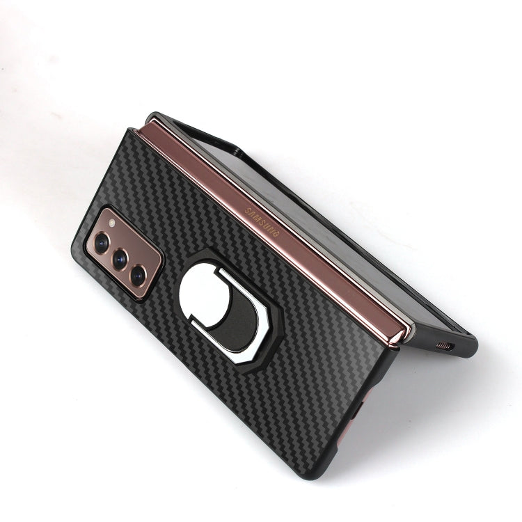 For Samsung Galaxy Z Fold2 5G Carbon Fiber Texture Protective Case with Ring Holder