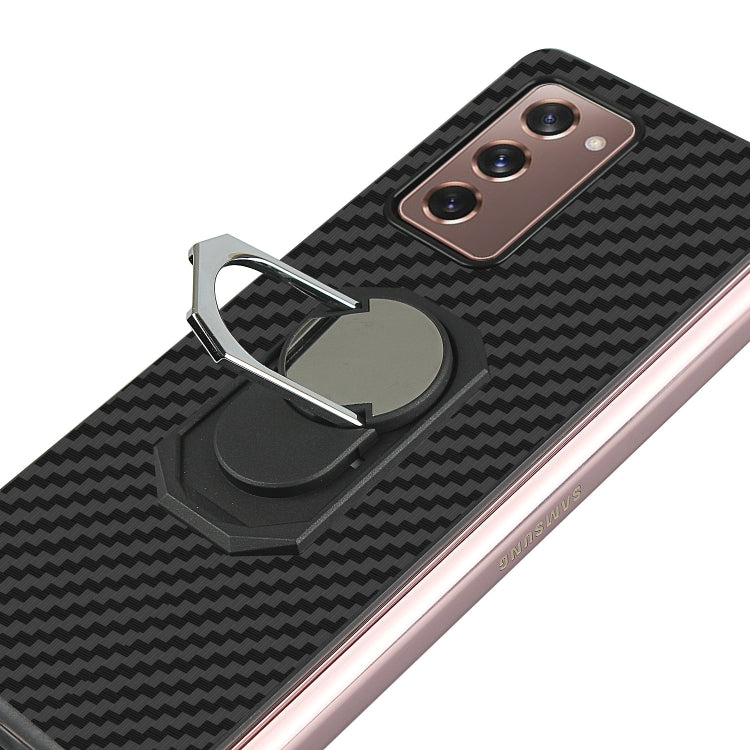 For Samsung Galaxy Z Fold2 5G Carbon Fiber Texture Protective Case with Ring Holder