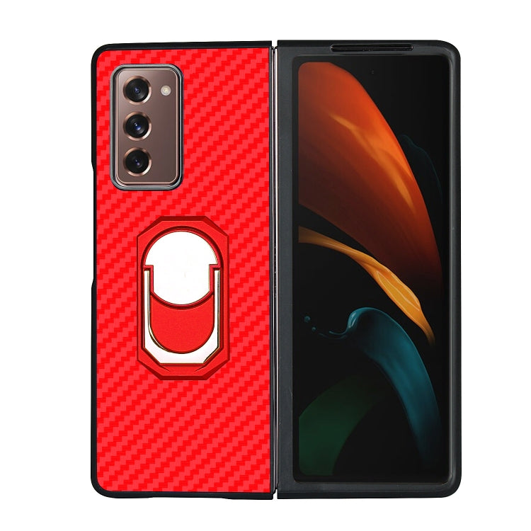 For Samsung Galaxy Z Fold2 5G Carbon Fiber Texture Protective Case with Ring Holder