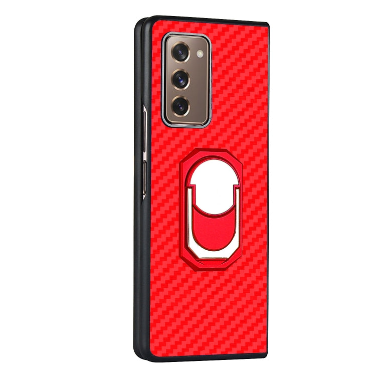 For Samsung Galaxy Z Fold2 5G Carbon Fiber Texture Protective Case with Ring Holder